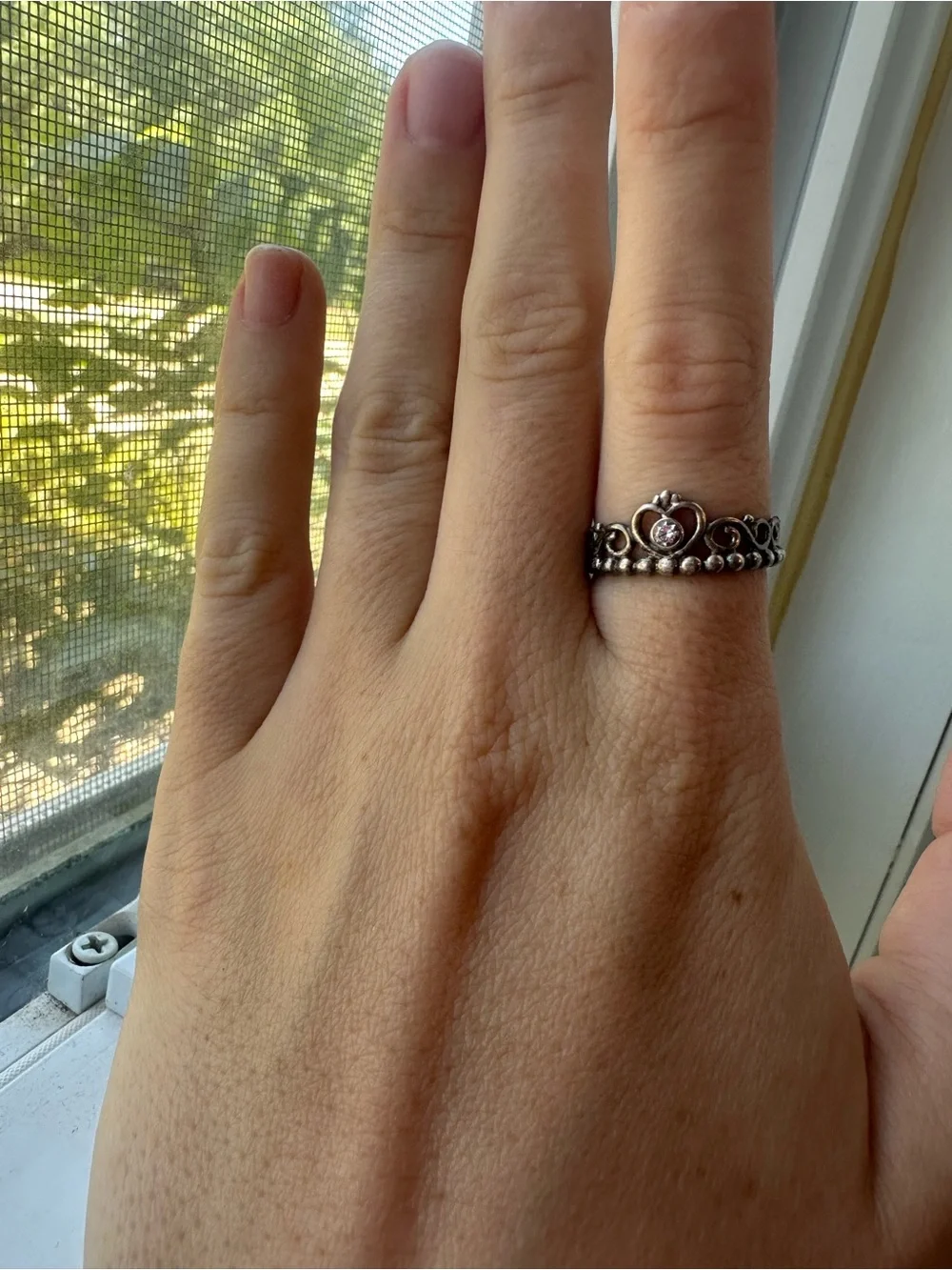 Pandora  Size 7 Sterling Silver Heart Tiara Princess Ring